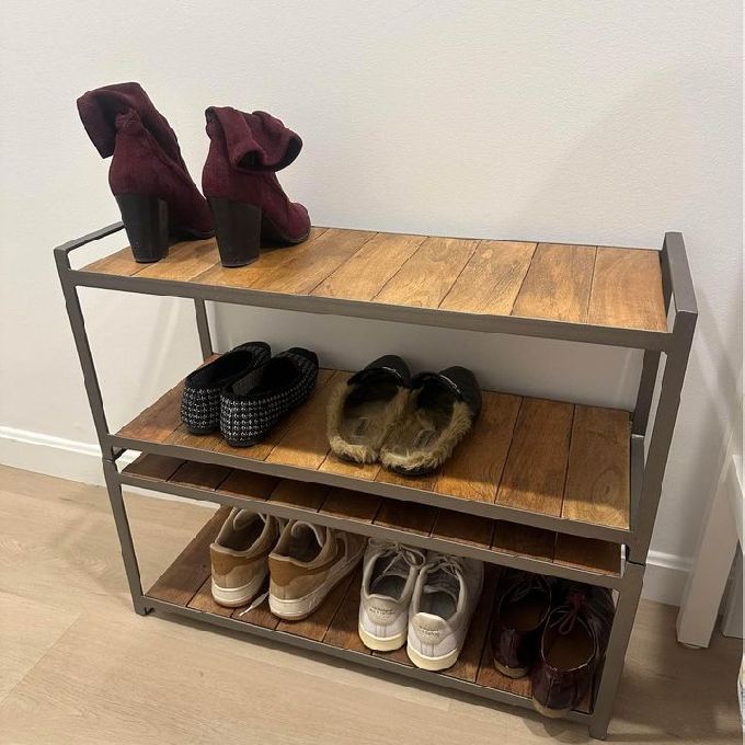 Natural Oak Wood & Metal Shoe Rack Sold to a Client in Kitengela