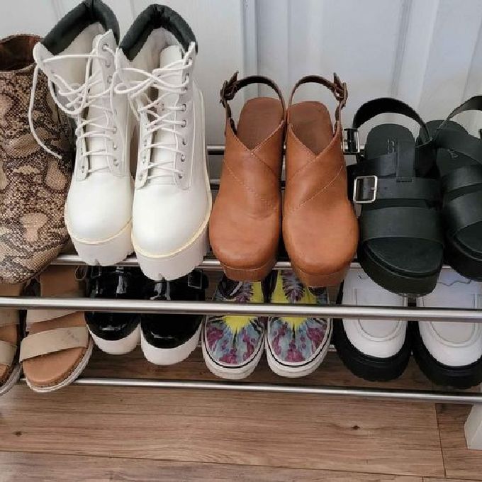 White Wood Shoe Rack with Metal Rods for Sale & Delivery in Karen