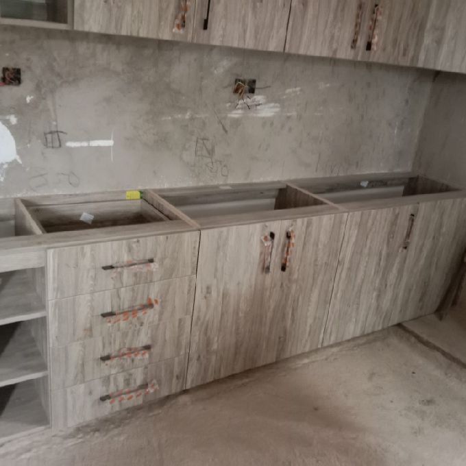 Driftwood Grey MDF Kitchen Cabinets Assembling in Kariobangi